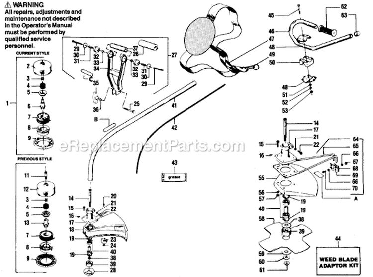 Page B Diagram and Parts List for XR-85  Weed Eater Trimmer